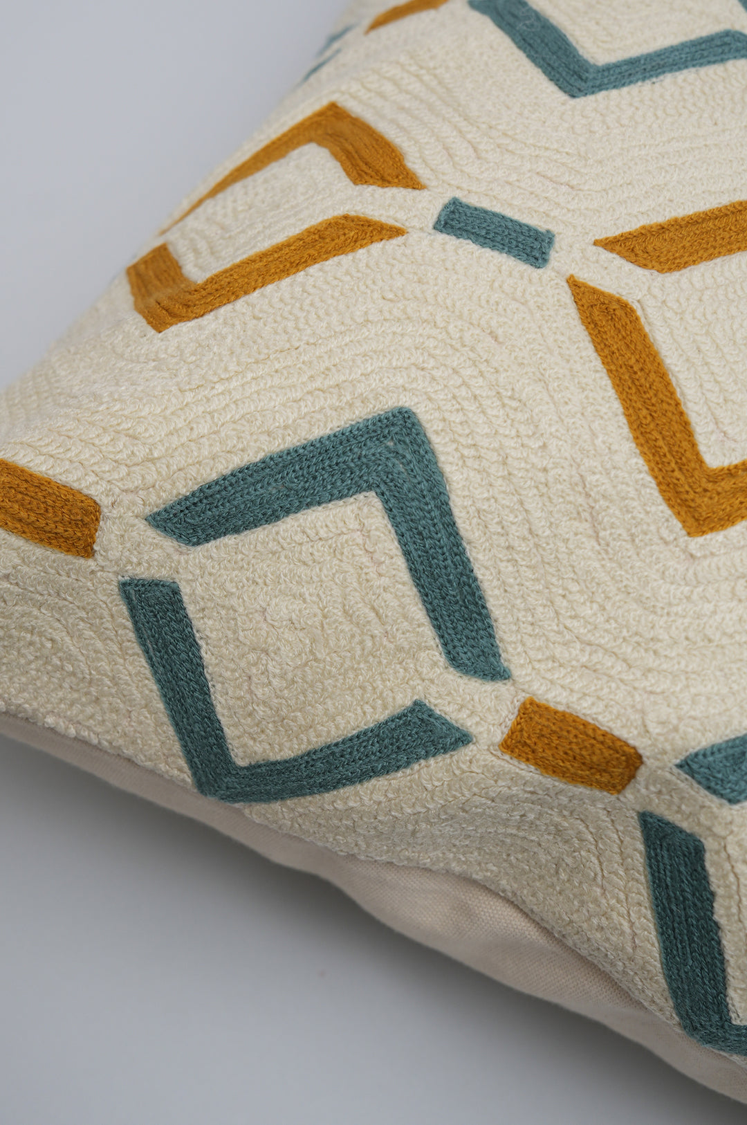 Sage & Ochre Geometric Tufted Cushion Cover