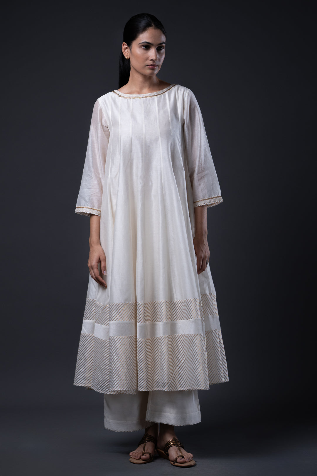 Natural Embroidered Chanderi Kurta