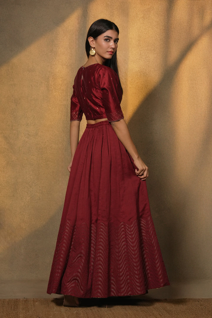 Maroon Embroidered Chanderi Skirt