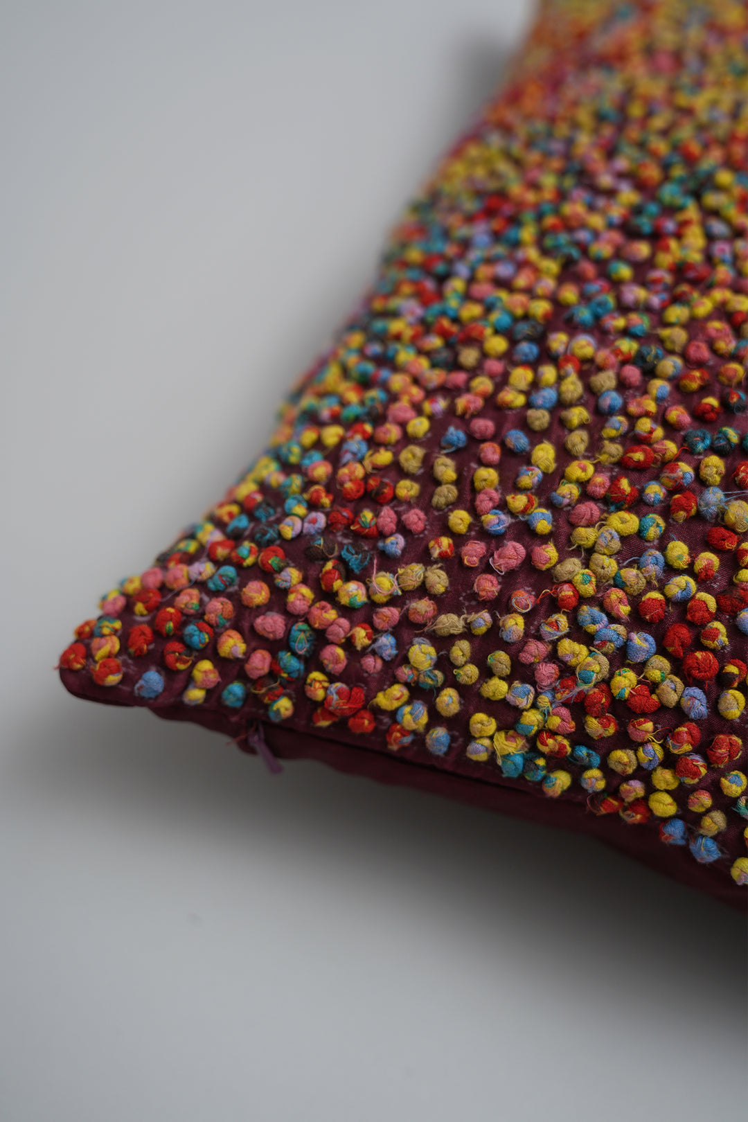 Multi Color French Knot Silk Cushion Cover