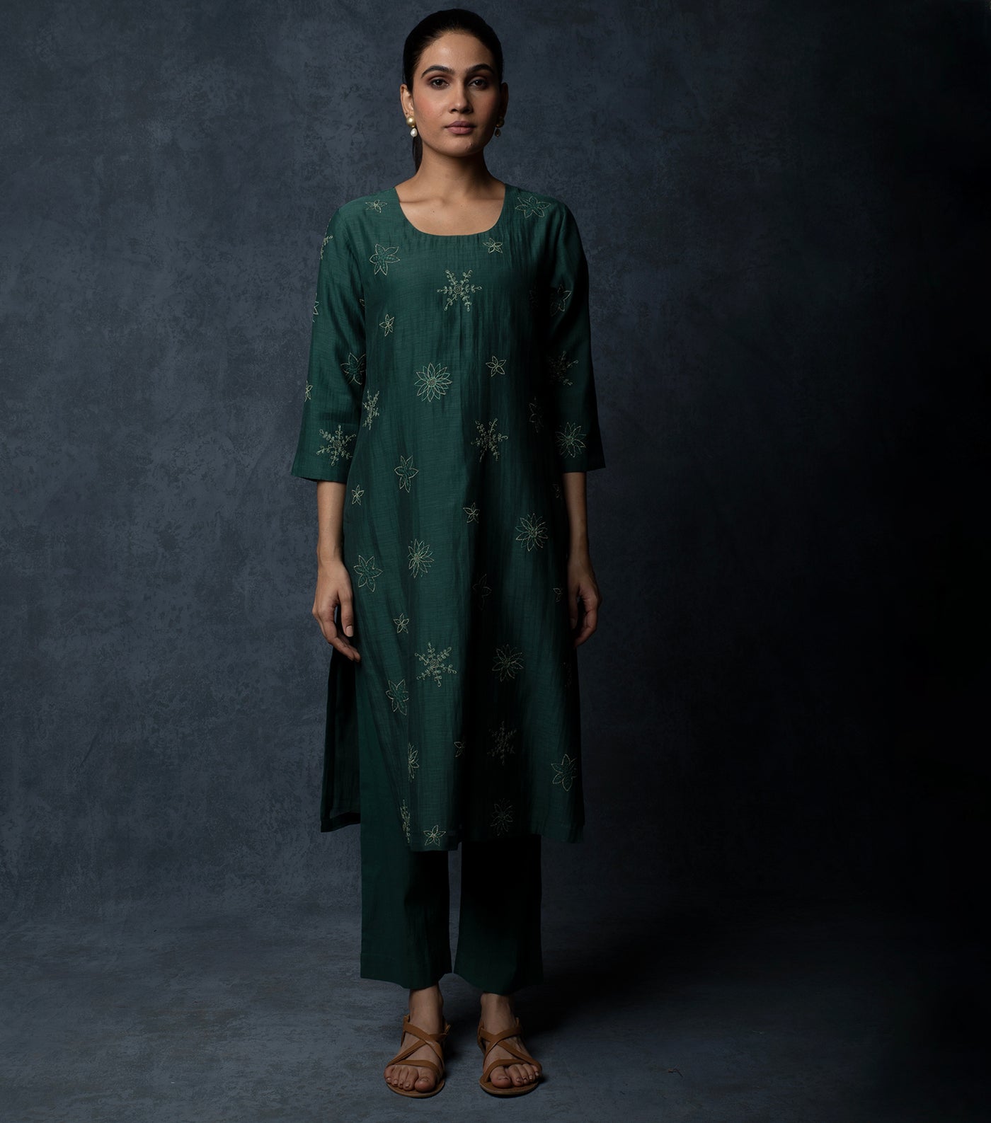 Emerald Green Embroidered Chanderi Suit Set