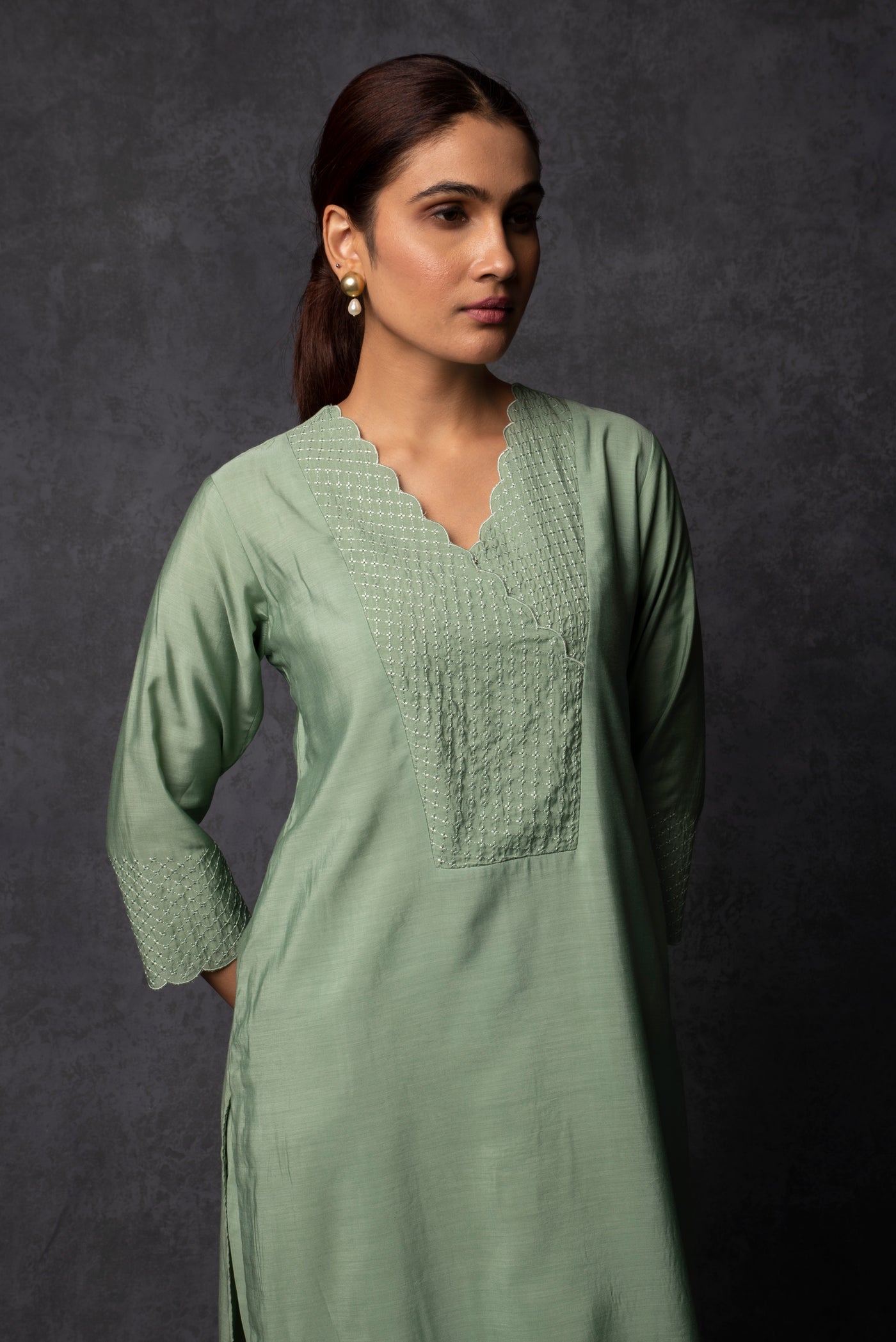 Pista Green Thread Embroidered Suit Set