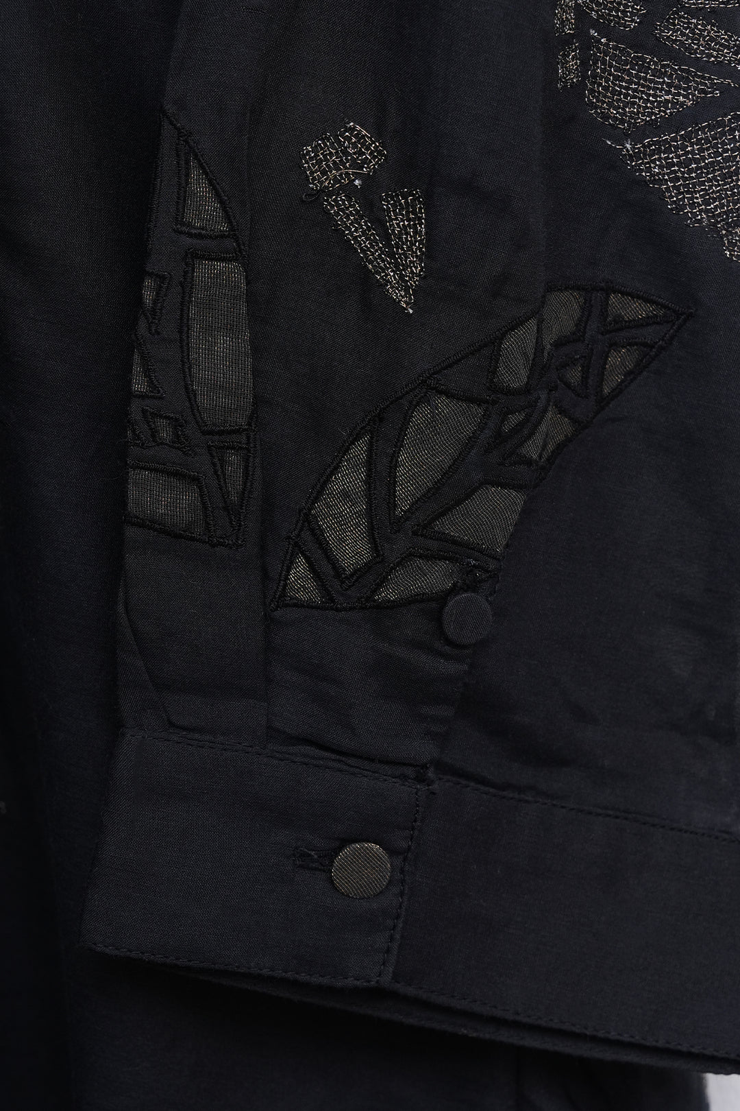 Black Cotton SIlk Embroidered Shirt