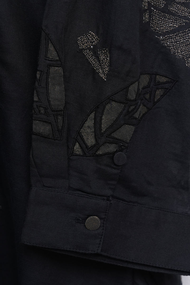 Black Cotton SIlk Embroidered Shirt