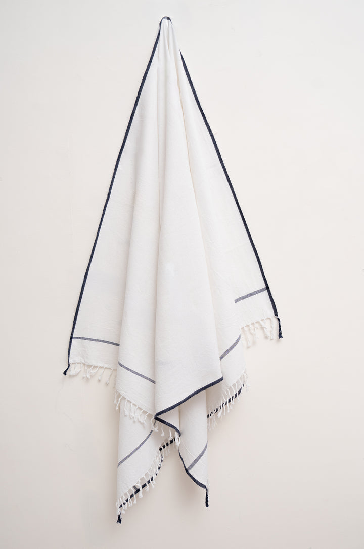 Handwoven Cotton Towel with Signature Blue Selvedge