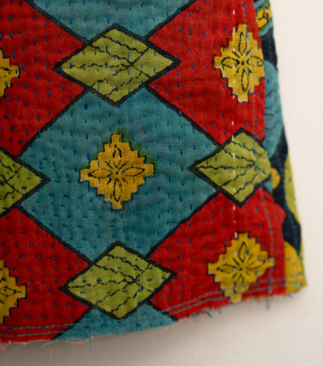 Green Orange Vintage Cotton Kantha Jacket For Kids