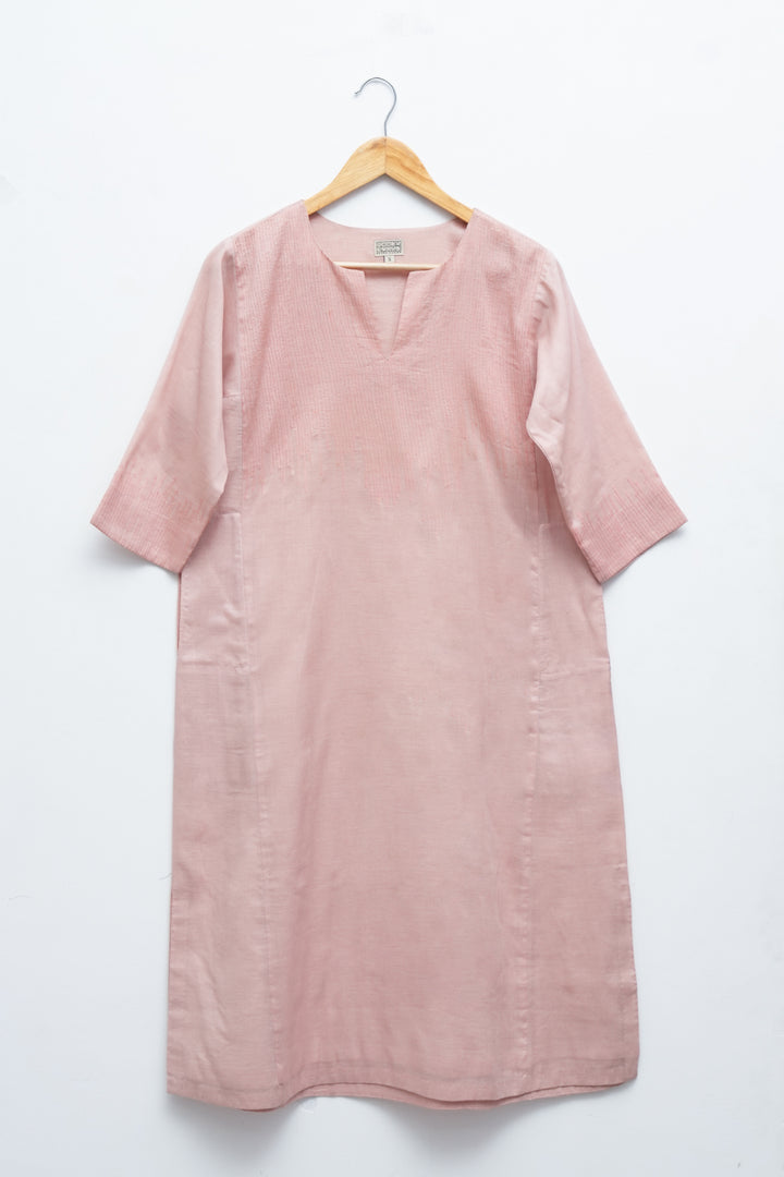 Pastel Pink Embroidered Cotton Kurta