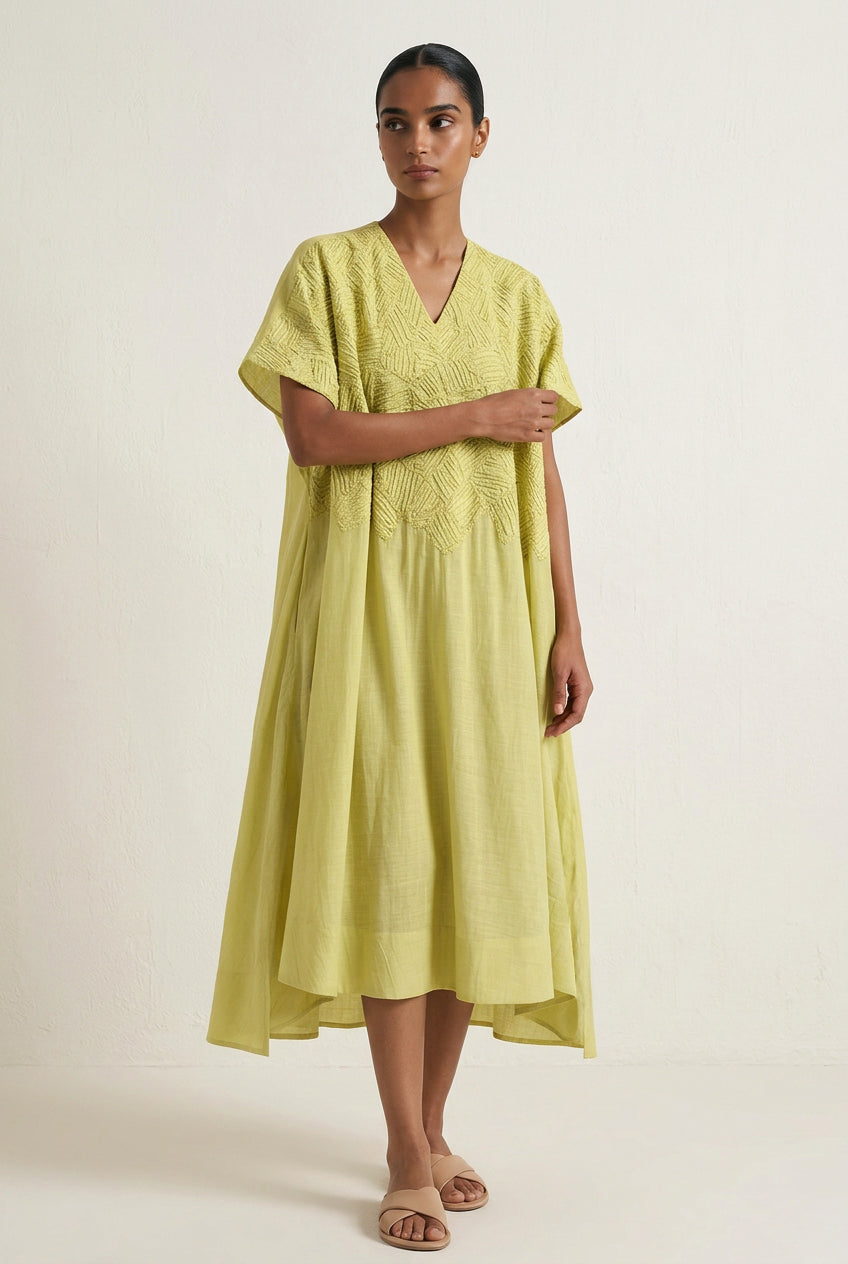 Lime Chanderi Dress with Slip