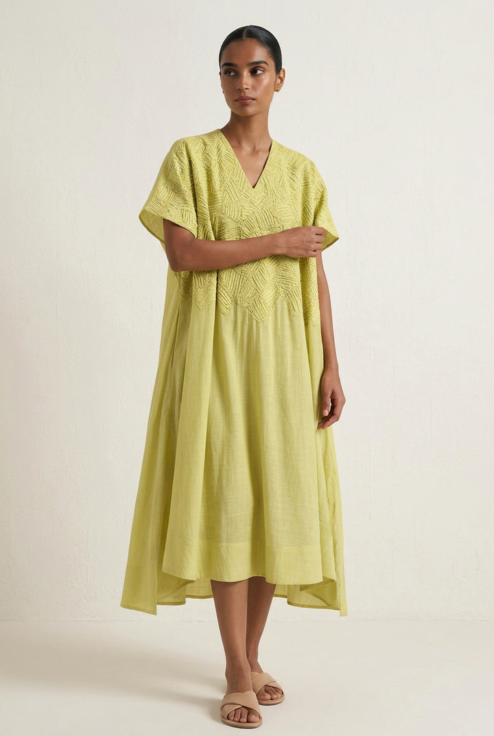 Lime Chanderi Dress with Slip