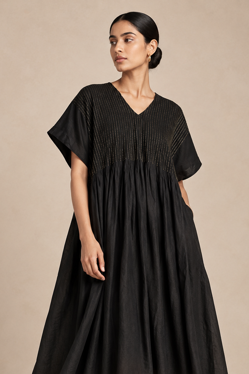Noir Gold Pintuck Dress