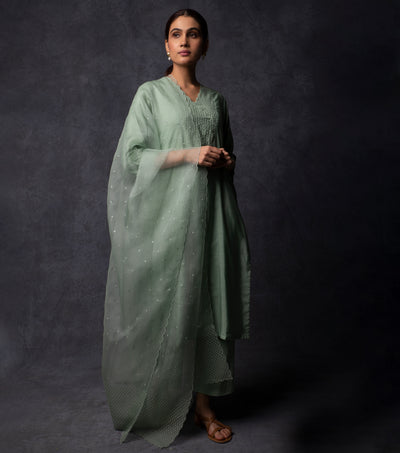 Pista Green Thread Embroidered Suit Set
