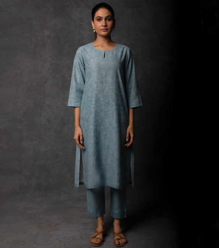 Sky Blue Thread Embroidered Chanderi Suit Set