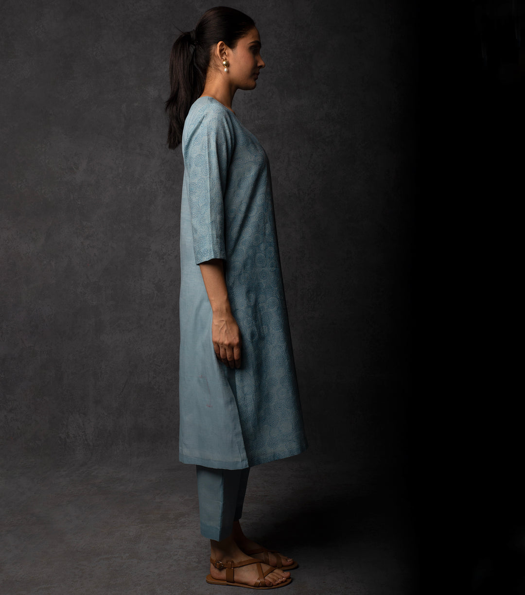 Sky Blue Thread Embroidered Chanderi Suit Set