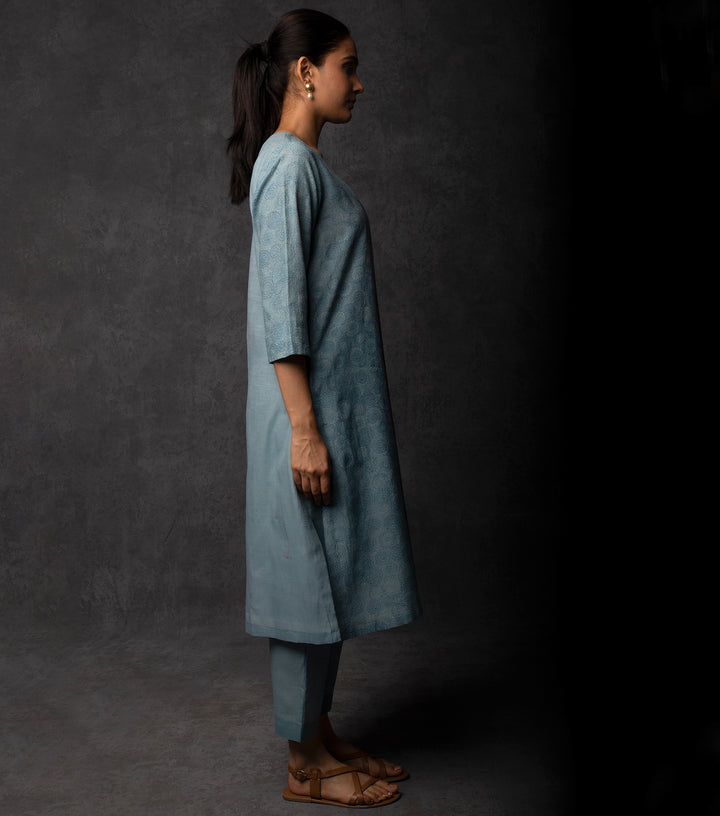 Sky Blue Thread Embroidered Chanderi Suit Set