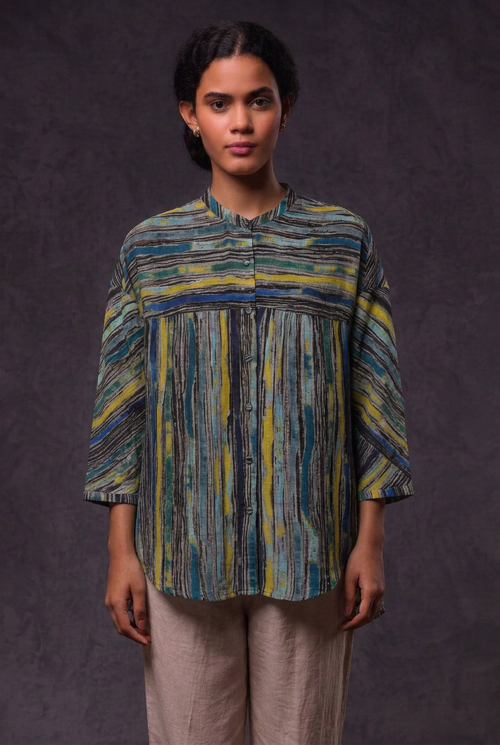 River Stripe Printed Chanderi Shirt