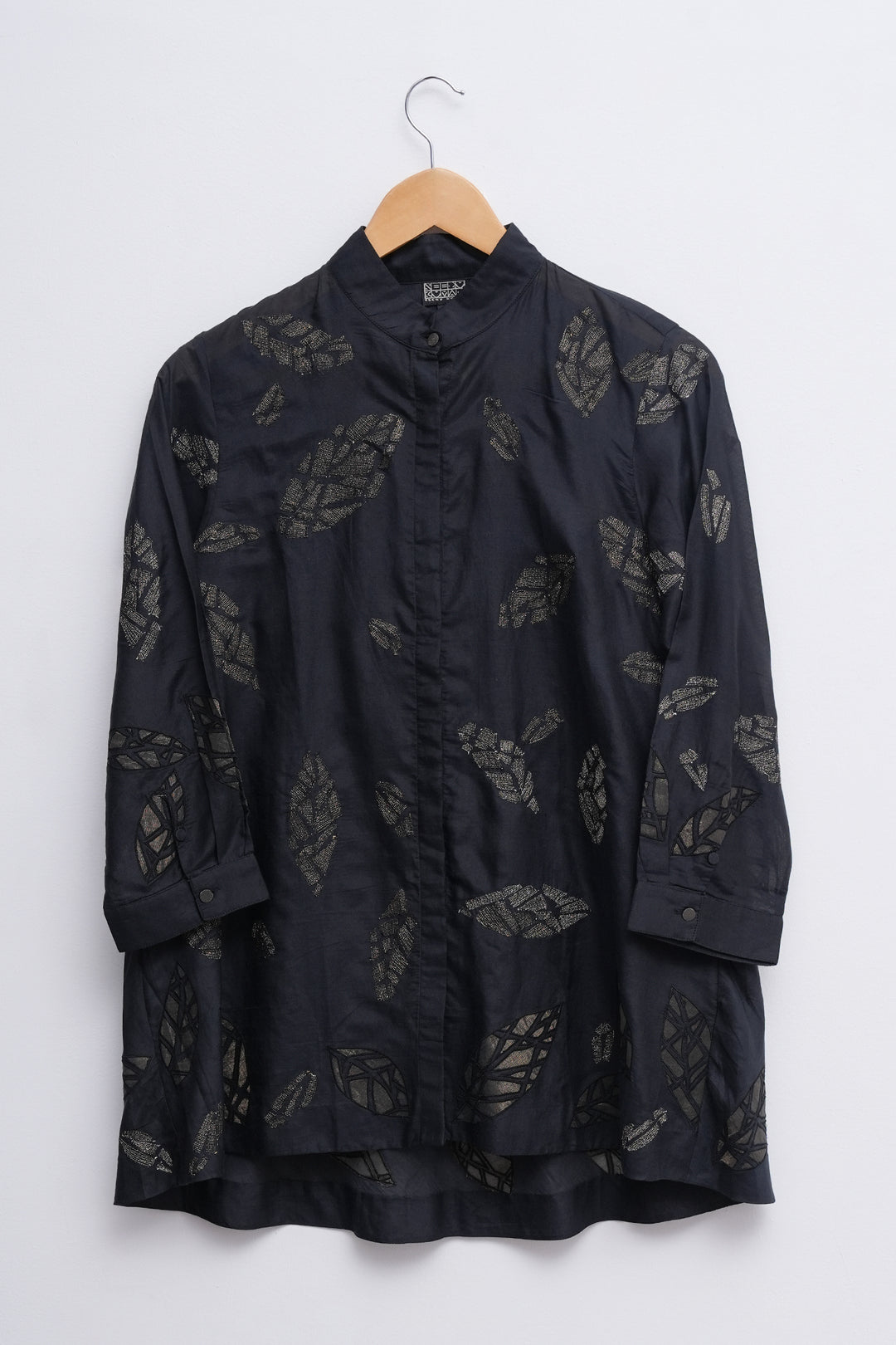 Black Cotton SIlk Embroidered Shirt