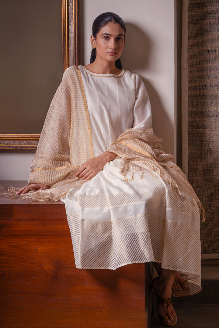 Natural Embroidered Chanderi Kurta