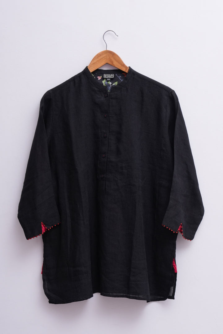 Black Cotton Linen Shirt