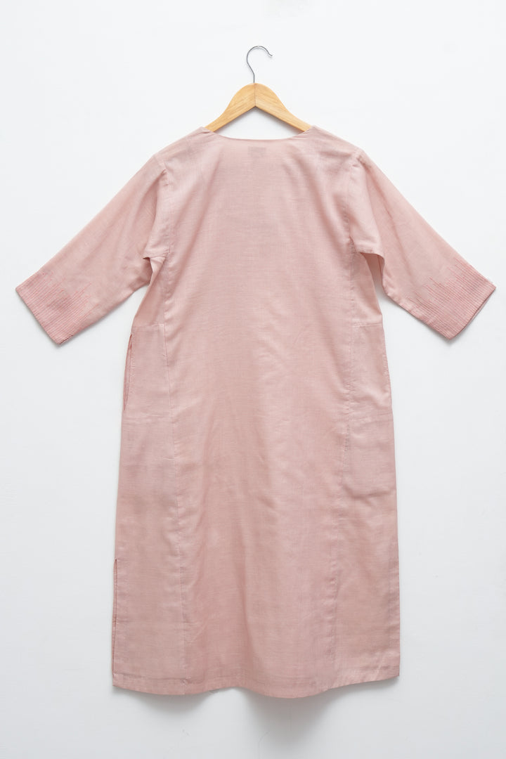 Pastel Pink Embroidered Cotton Kurta
