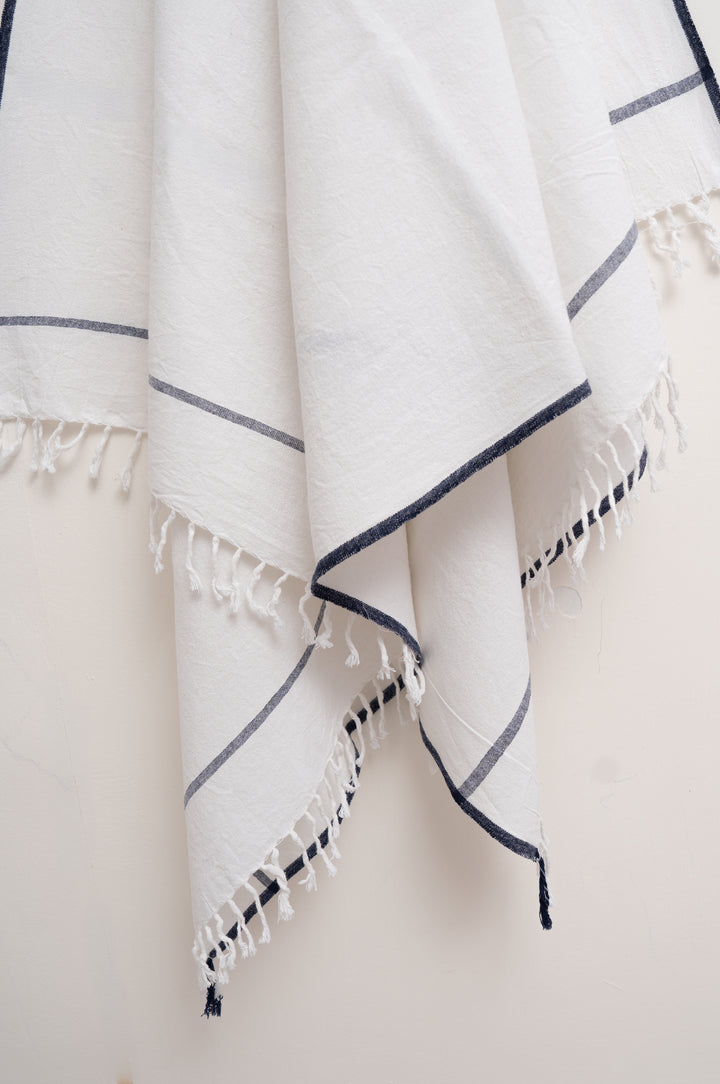 Handwoven Cotton Towel with Signature Blue Selvedge
