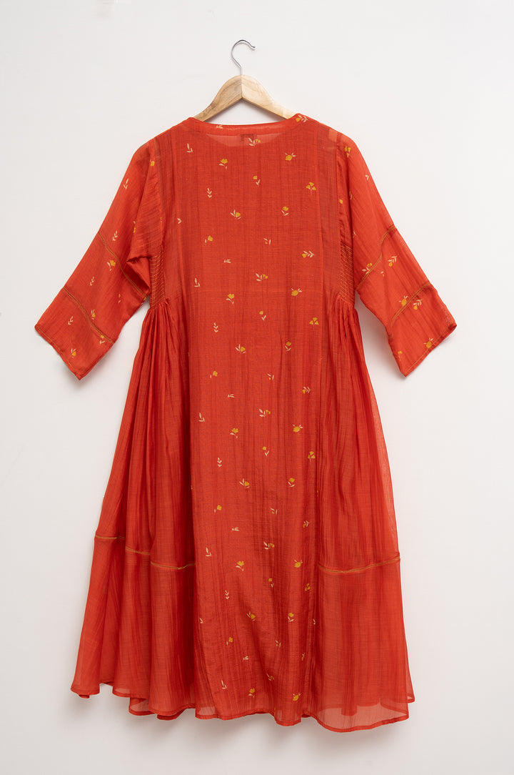 Orange Bloom Printed Chanderi Dress