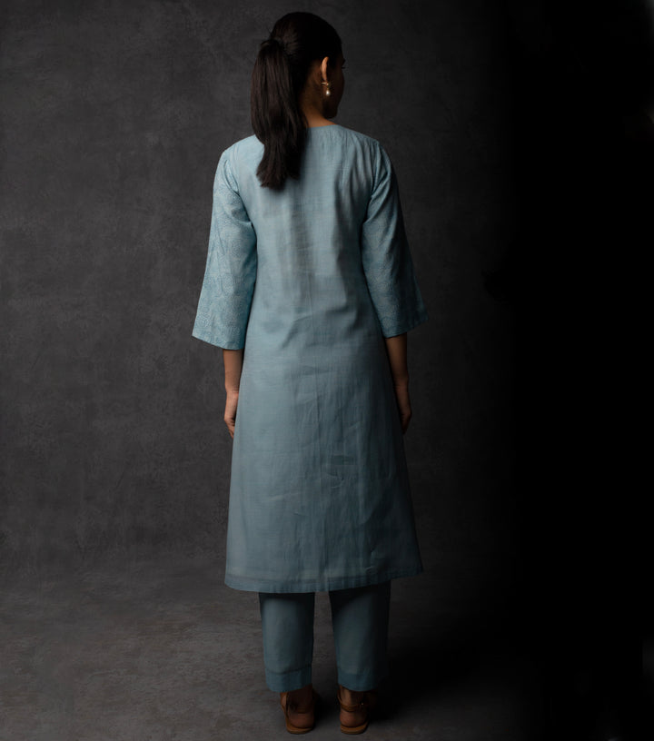 Sky Blue Thread Embroidered Chanderi Suit Set