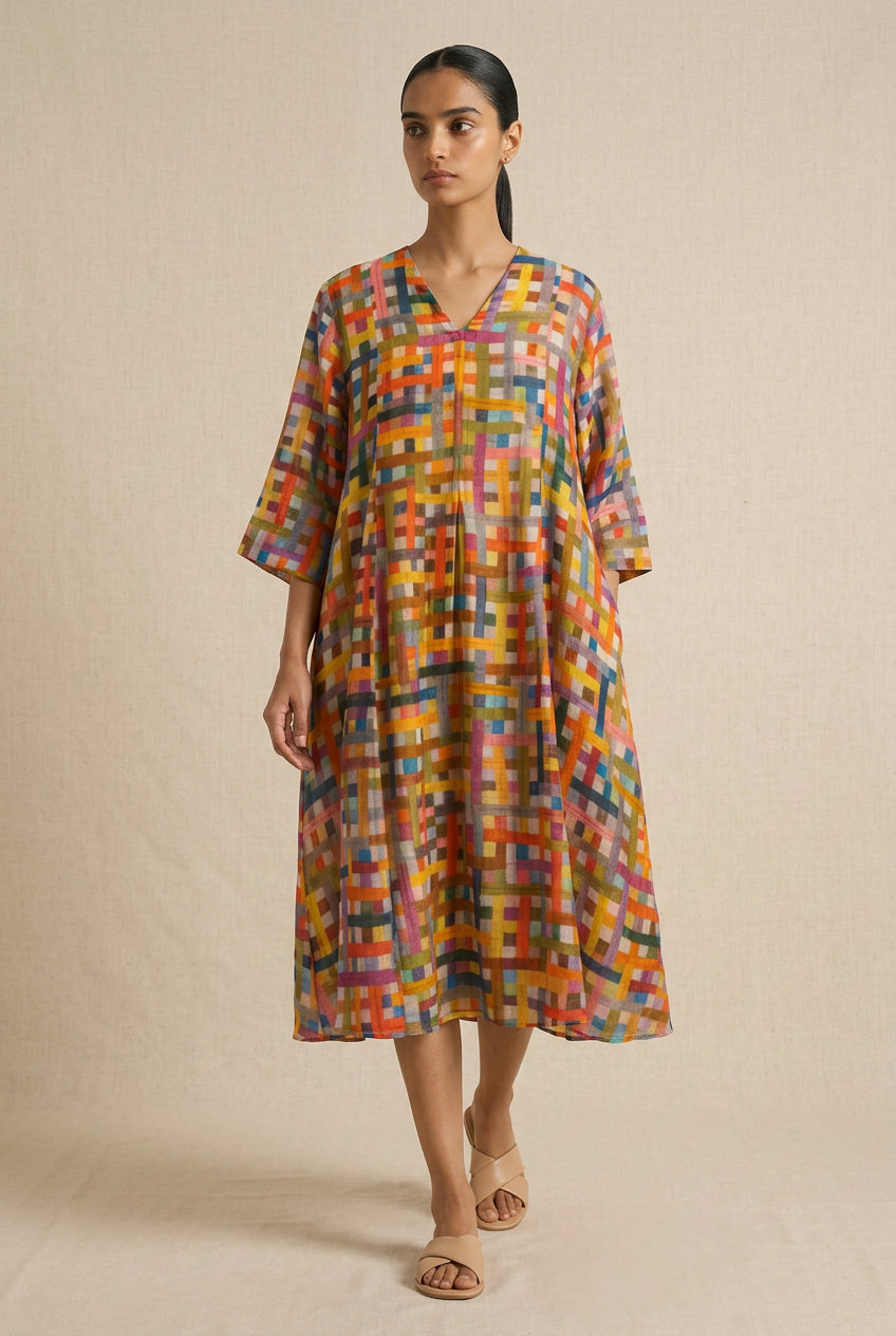Multicolour Chanderi Dress with Slip