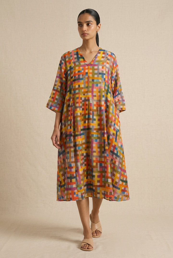 Multicolour Chanderi Dress with Slip