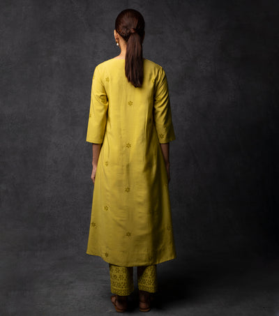 Greenish-Yellow Embroidered Chanderi Suit Set
