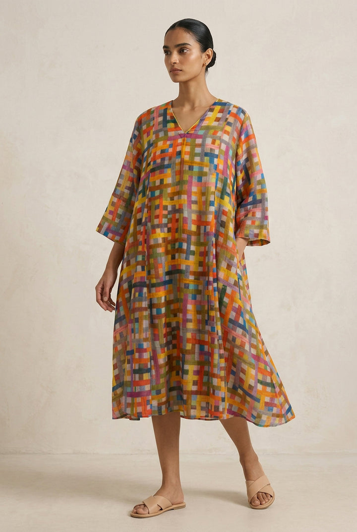 Multicolour Chanderi Dress with Slip