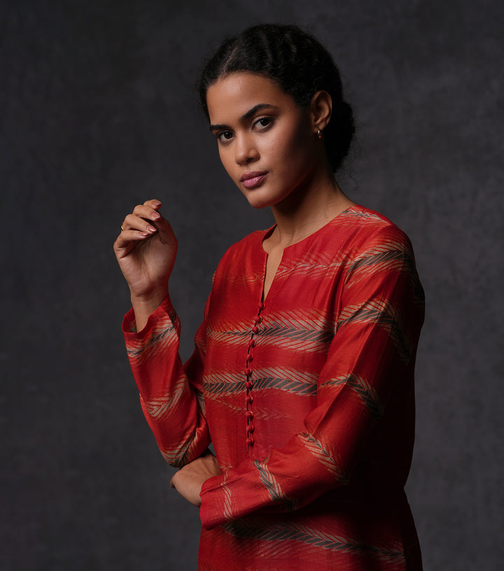 Hand Dyed Shibori Cotton Silk Buttoned Kurta