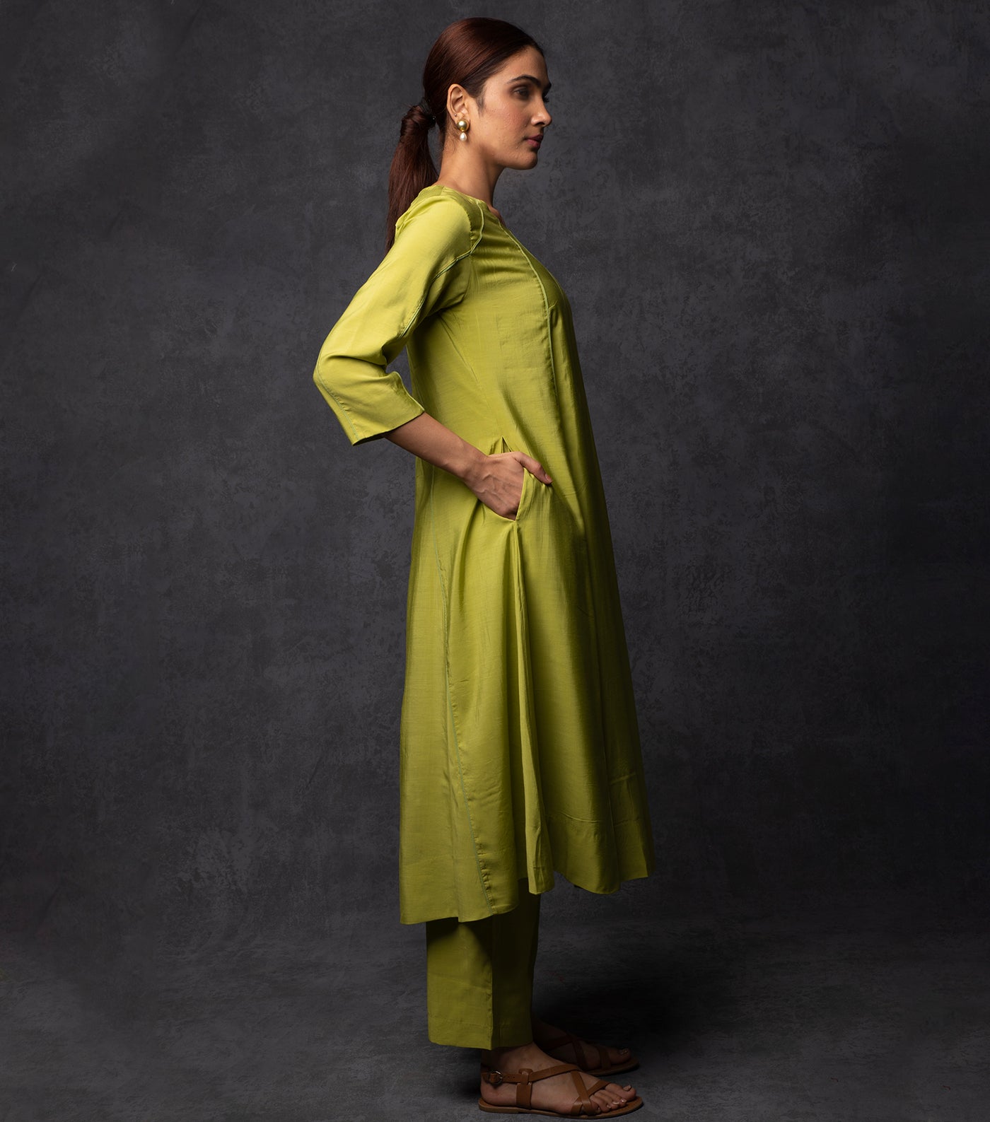 Leaf green Anarkali Kurta set with emboirdered organza dupatta