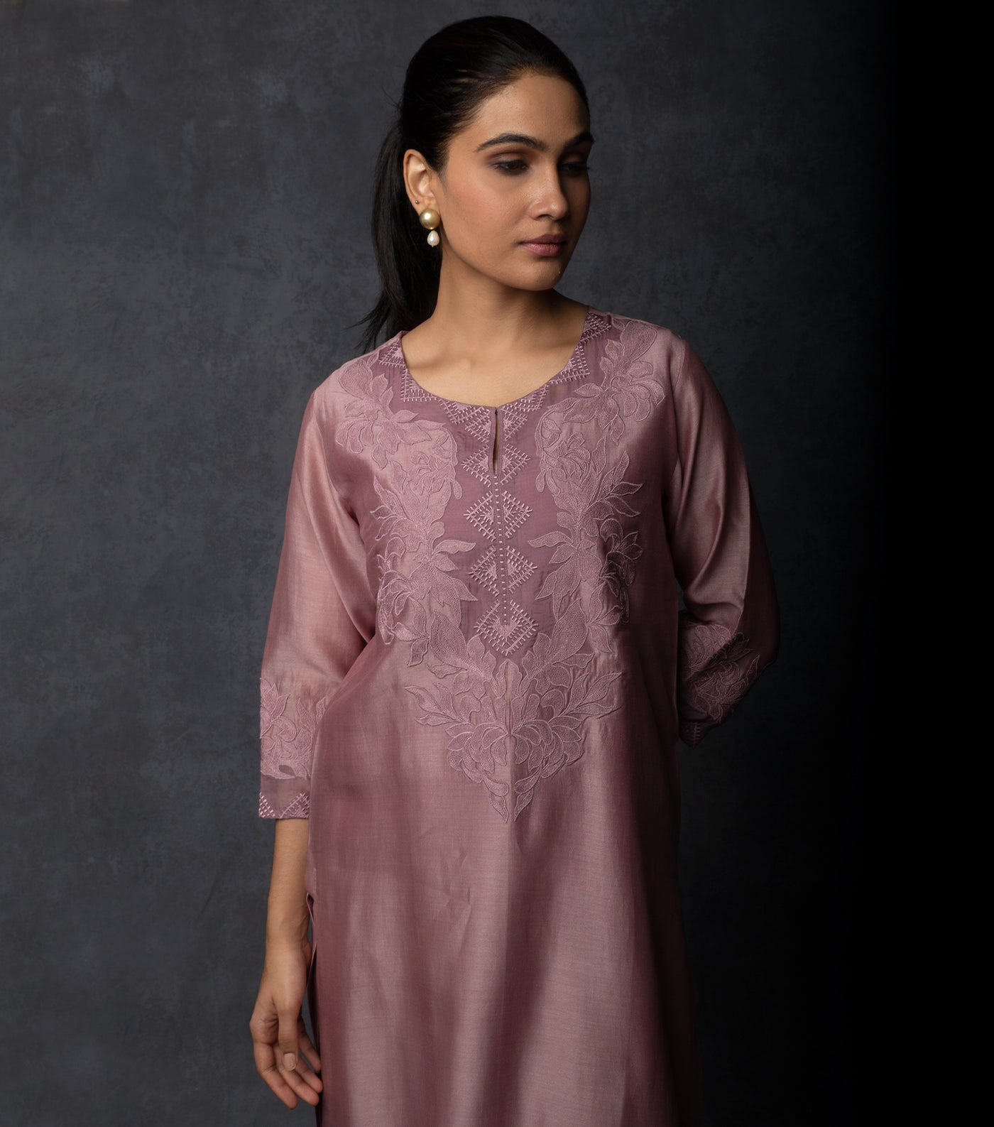 English Rose Embroidered Chanderi Suit Set