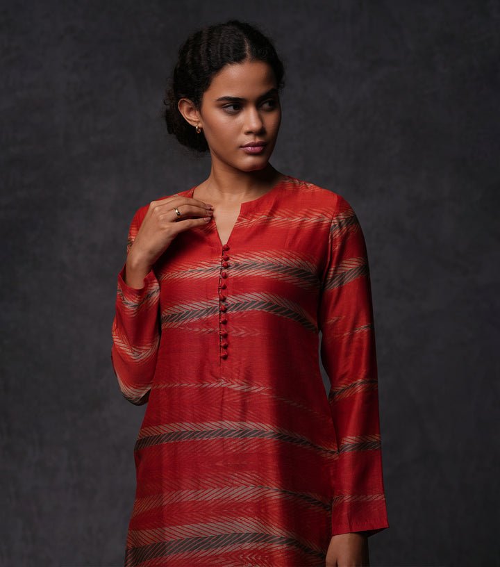 Hand Dyed Shibori Cotton Silk Buttoned Kurta
