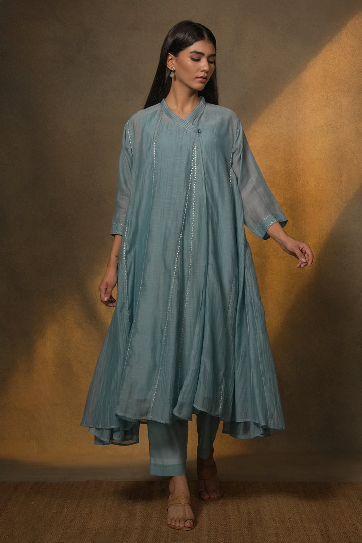 Blue Embroidered Chanderi Choga