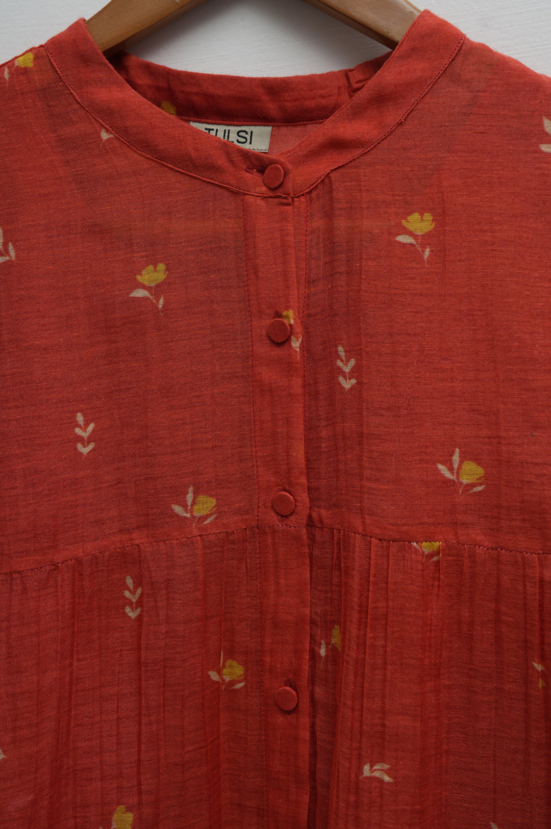 Rust Bloom Printed Chanderi Shirt