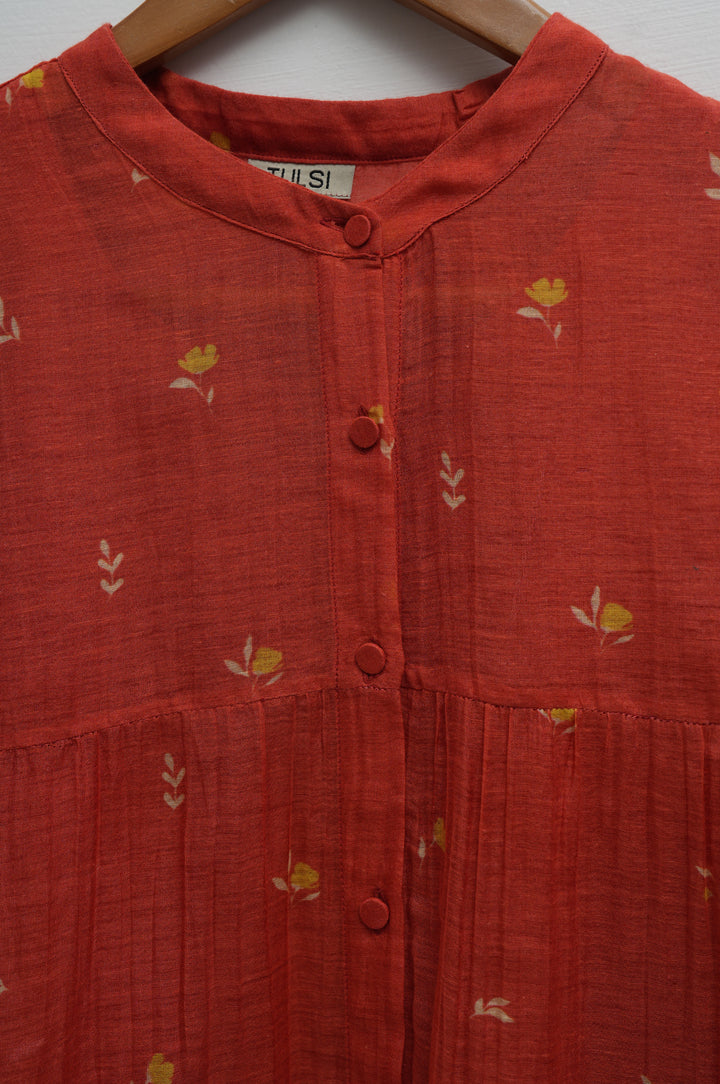 Rust Bloom Printed Chanderi Shirt