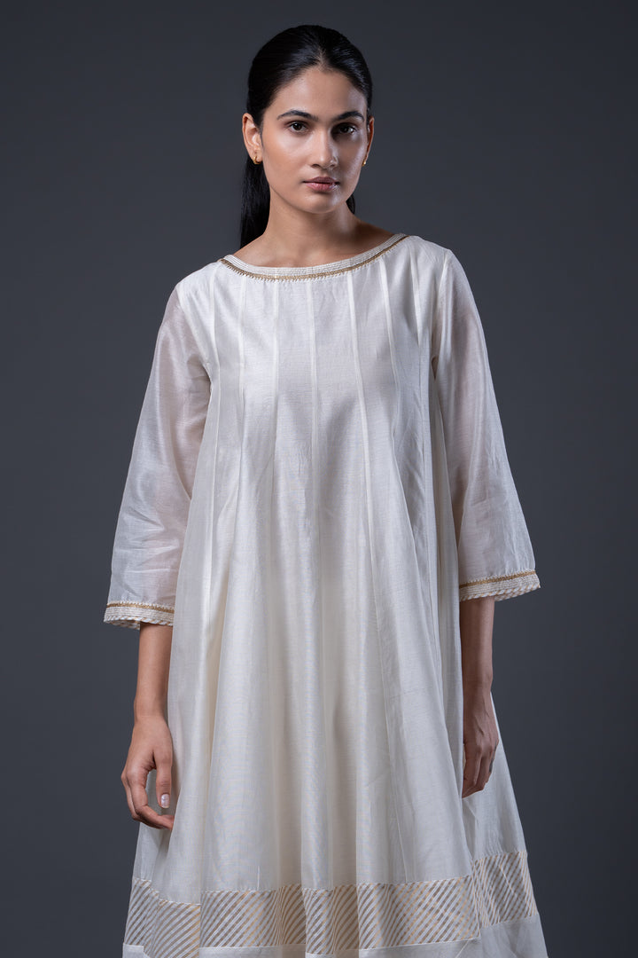 Natural Embroidered Chanderi Kurta