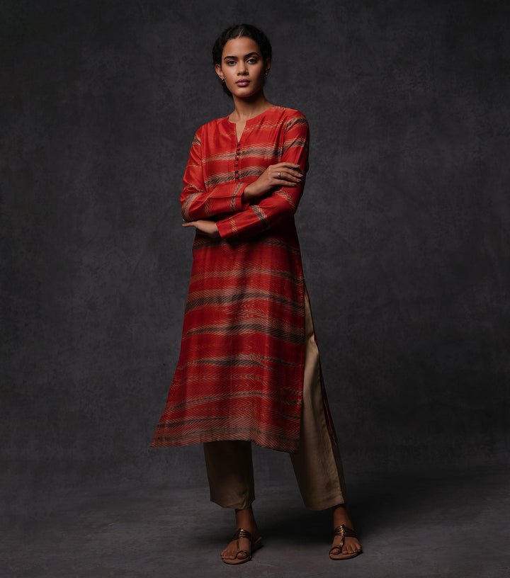 Hand Dyed Shibori Cotton Silk Buttoned Kurta