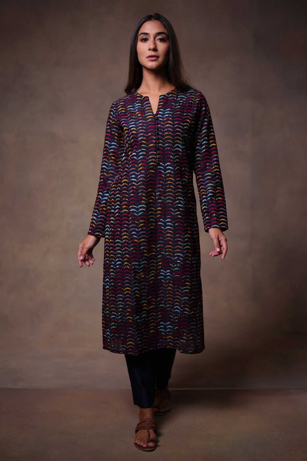 Black Patchwork Embroidered Kurta