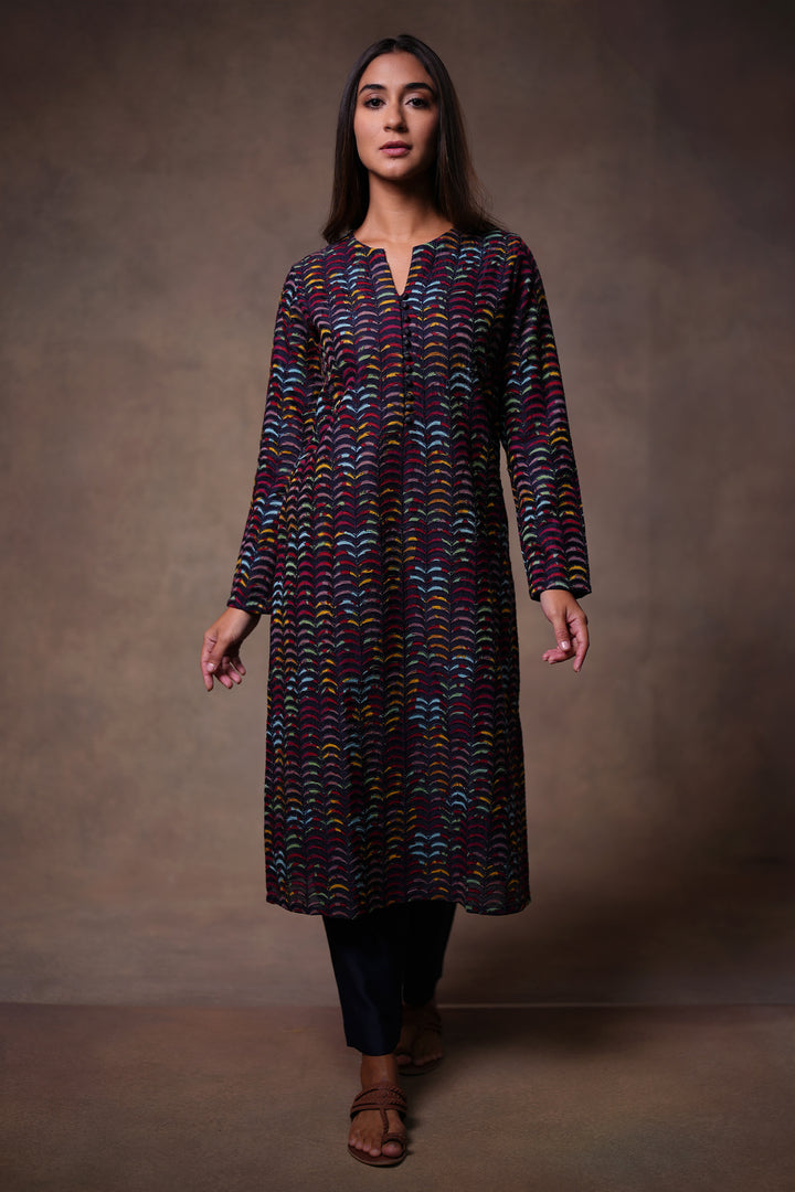 Black Patchwork Embroidered Kurta