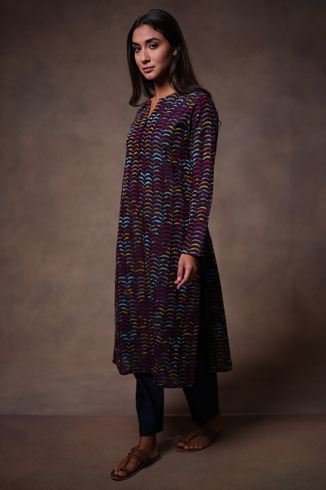 Black Patchwork Embroidered Kurta