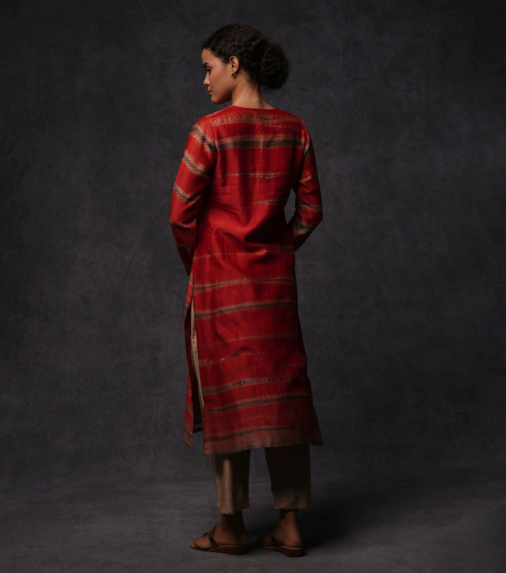 Hand Dyed Shibori Cotton Silk Buttoned Kurta