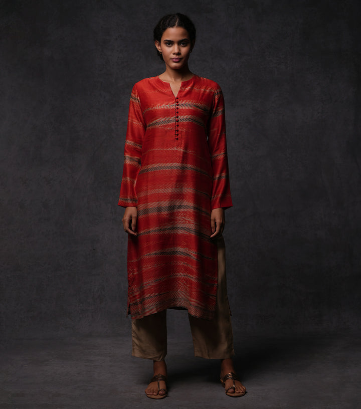 Hand Dyed Shibori Cotton Silk Buttoned Kurta