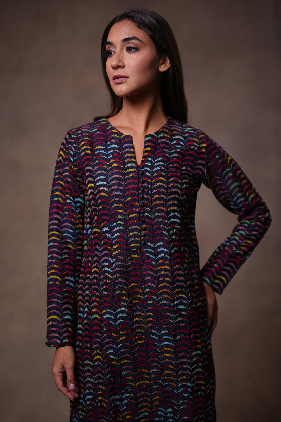 Black Patchwork Embroidered Kurta