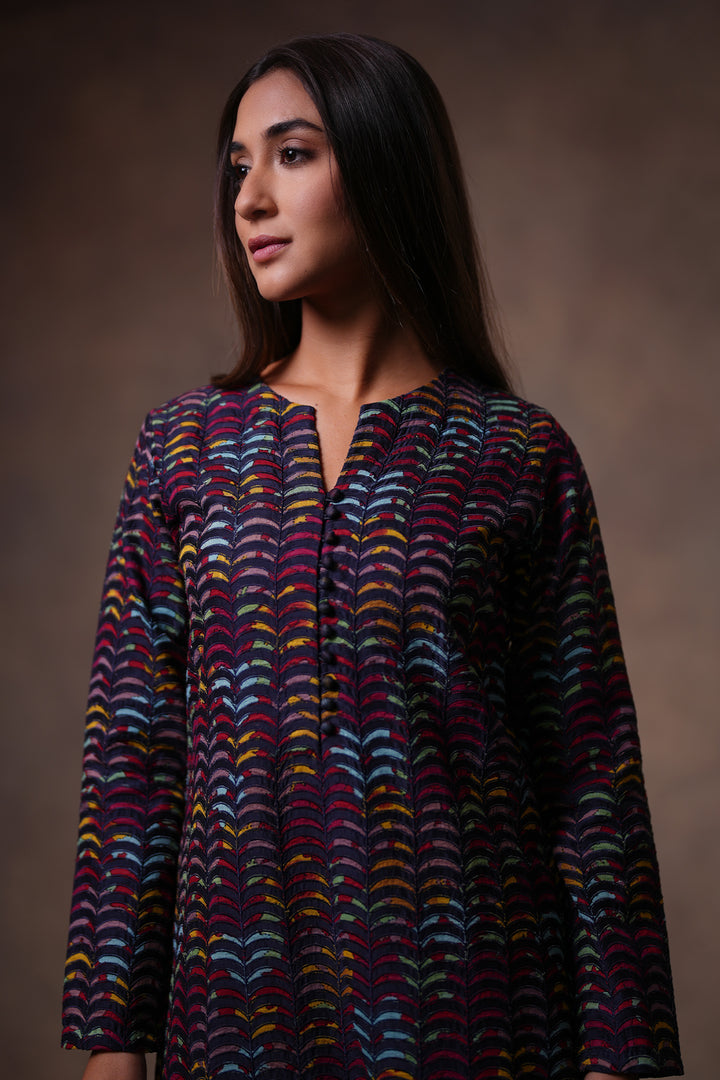 Black Patchwork Embroidered Kurta