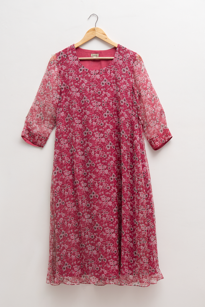 Magenta Blossom Printed Chiffon Kurta