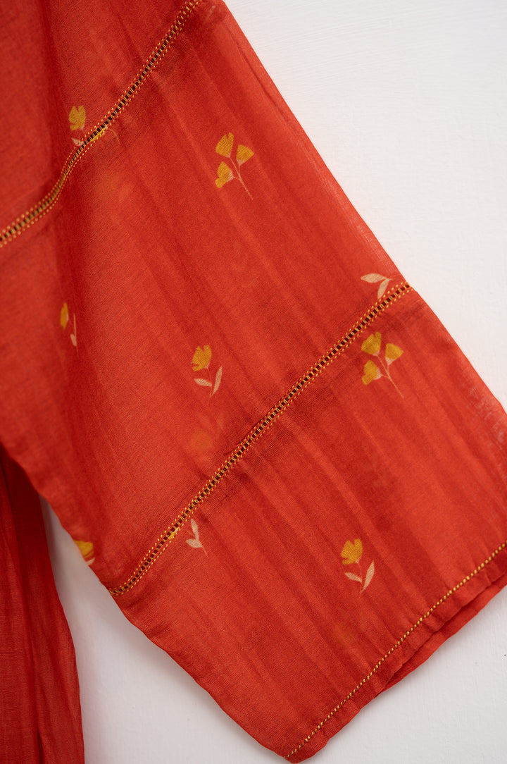 Orange Bloom Printed Chanderi Dress