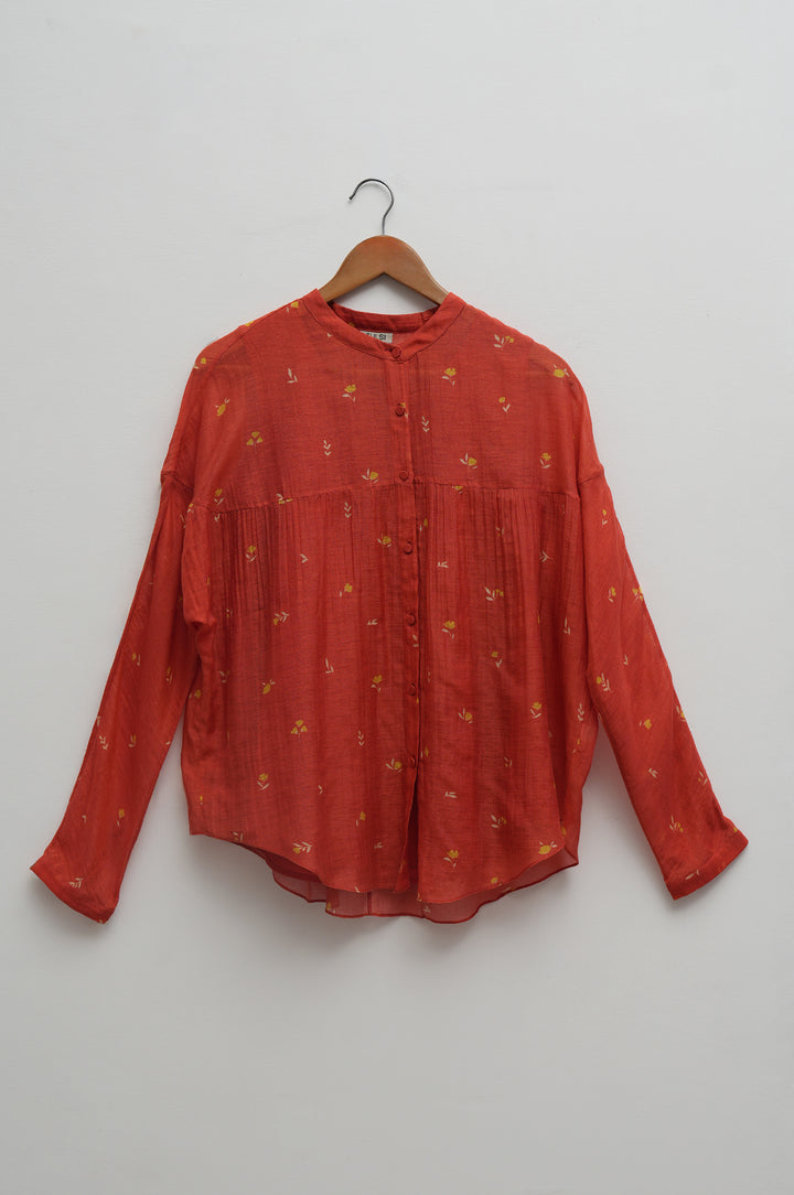 Rust Bloom Printed Chanderi Shirt