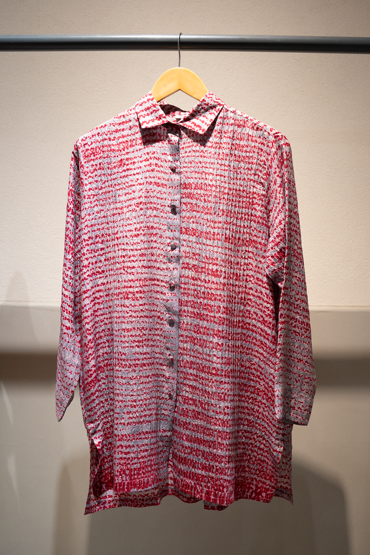 Grey & Maroon Shibori Silk Shirt